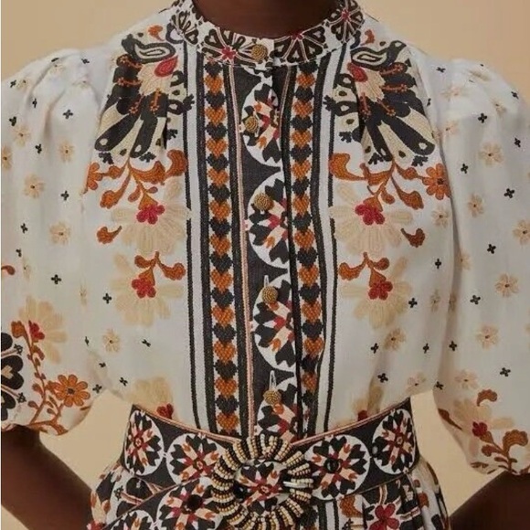 Farm Rio Flower Fan Tapestry Off-White Mini Dress - Picture 2 of 11